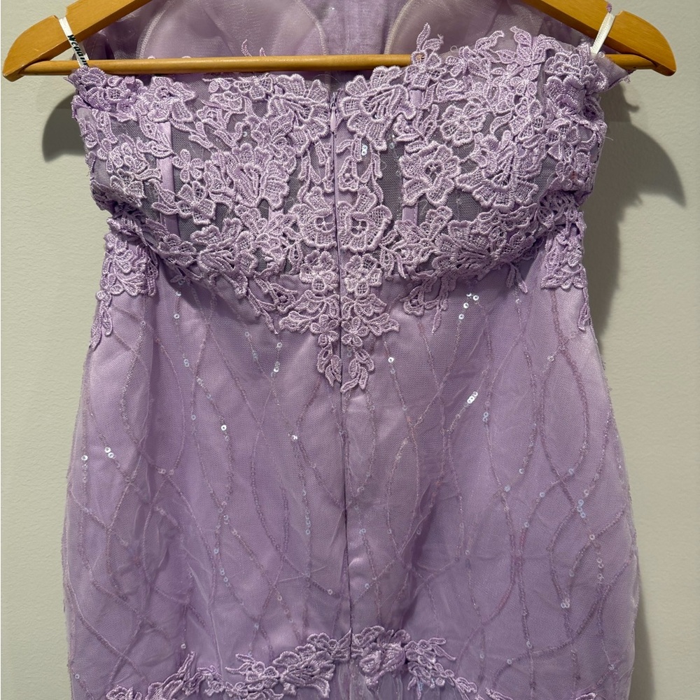 Lavender Lace Sequined Strapless Mermaid Formal Gown see measurements - Picture 4 of 6